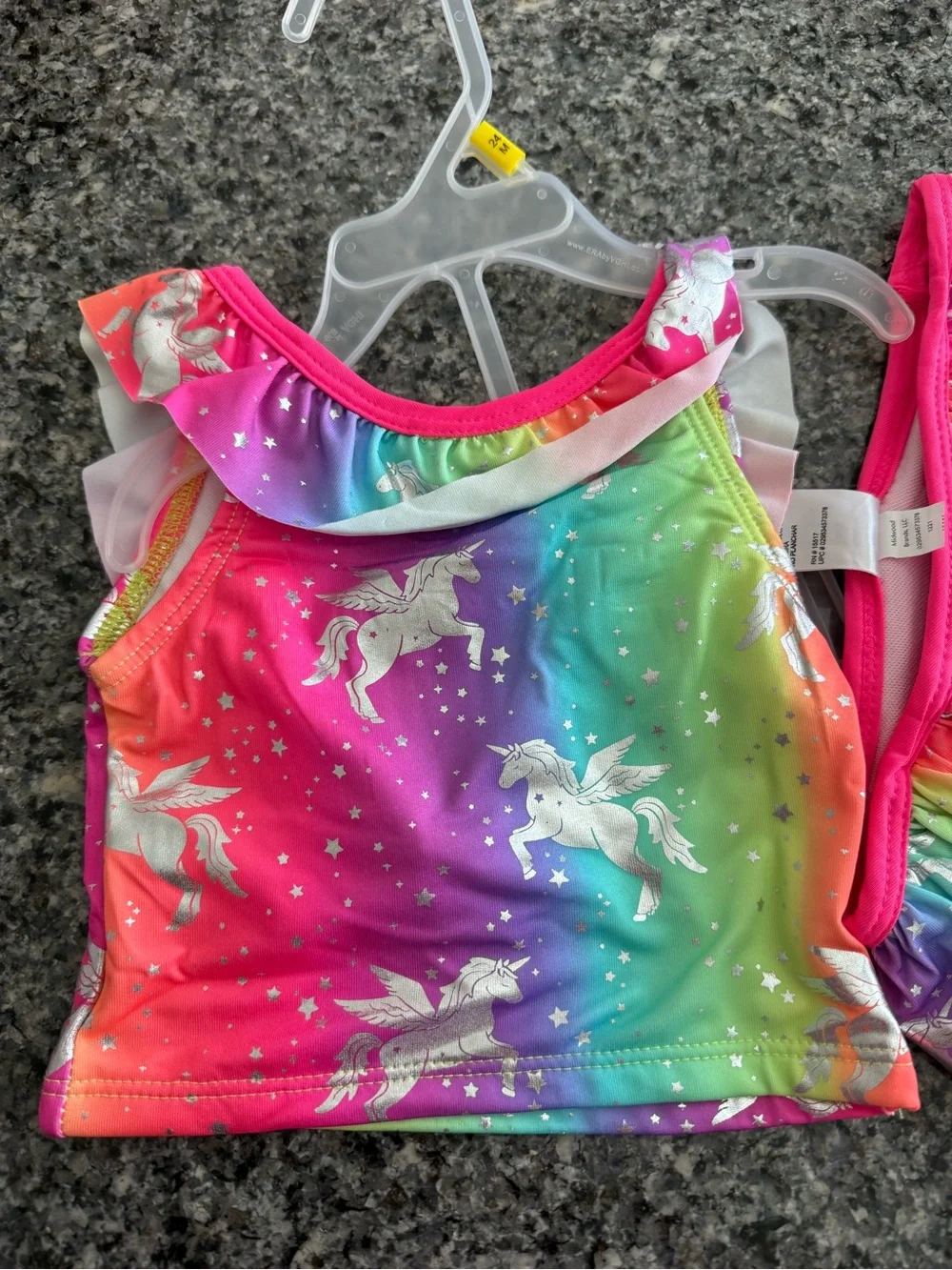 NWT Girls Rainbow Unicorn Ruffle Two-Piece Swimsuit - size 24M